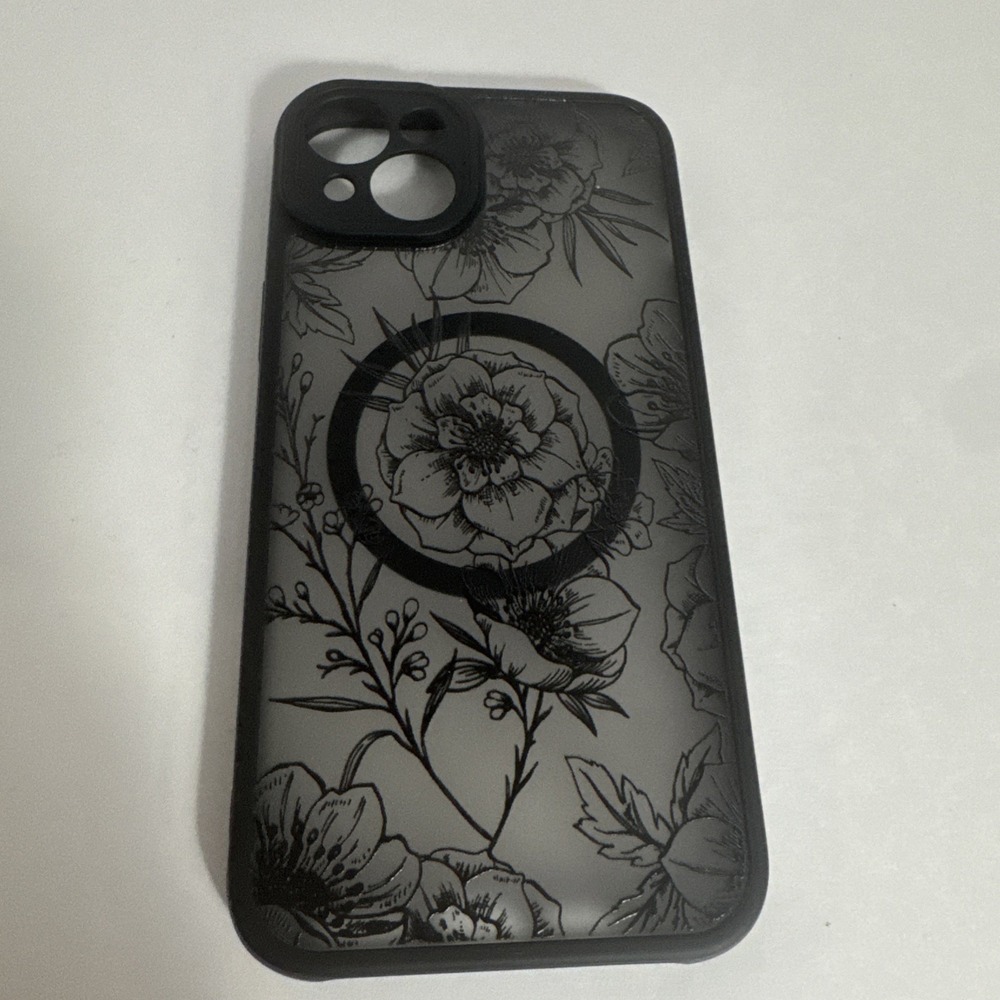 Magnetic for Black Flower Floral Pattern‎ iPhone 14 Case Black Peony